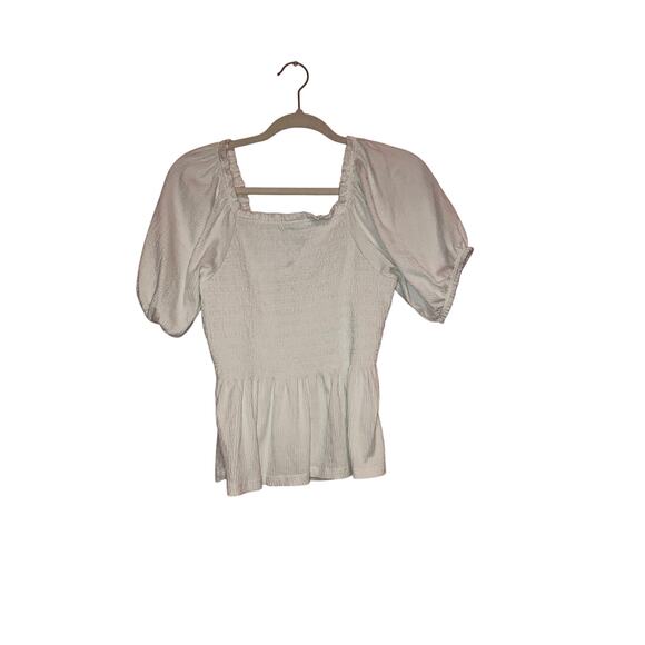 Old Navy White Smocked Puff Sleeve Peplum Top Medium - Picture 4 of 6
